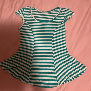 Turquoise and White Striped Blouse